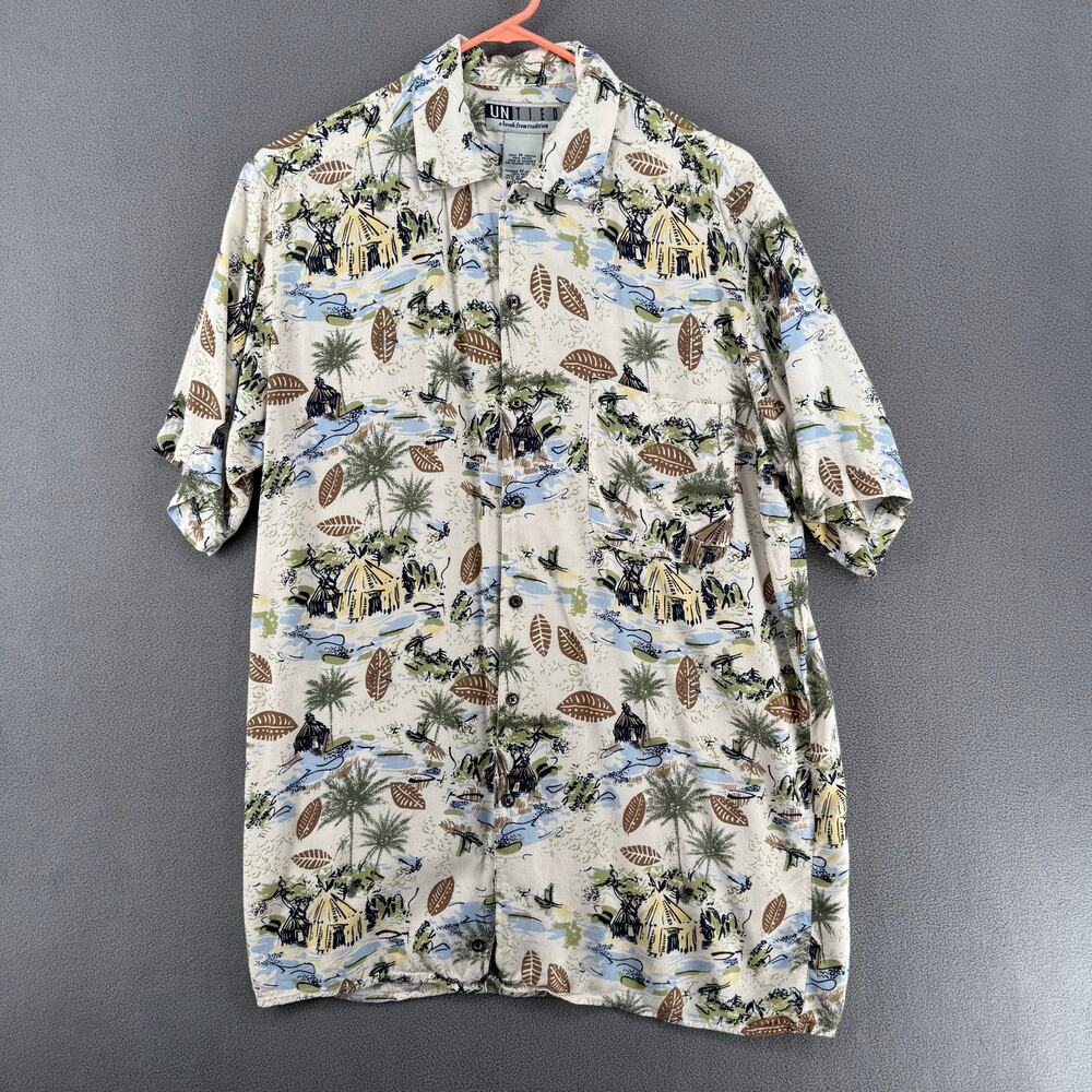Vintage‎ United Hawaiian Shirt Mens M White Aloha Hawaii Tiki Tropical Resort
